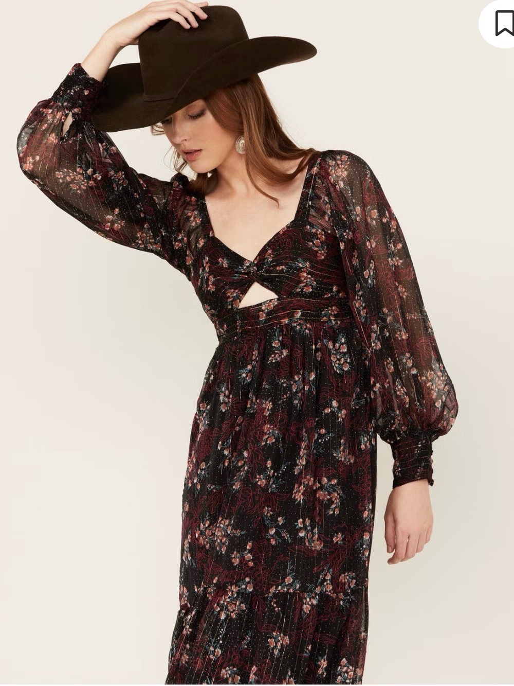 ANGIE WOMEN'S FLORAL CUT OUT LONG SLEEVE MIDI DRESS